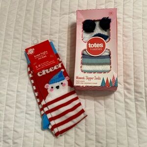 New socks. Woman's Christmas slipper socks 2 in box and one knee high sock NWT